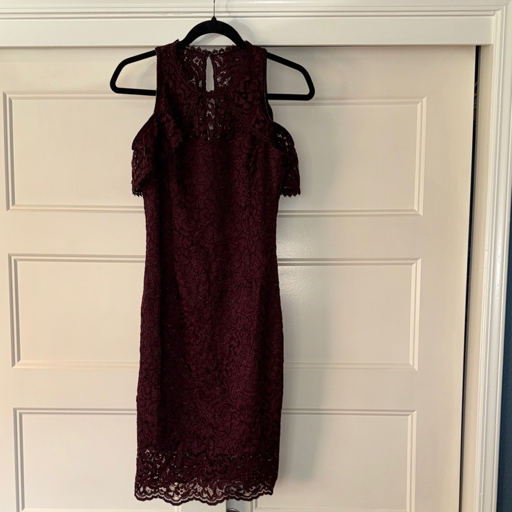 Chic Lace Mini Dress in Deep Burgundy